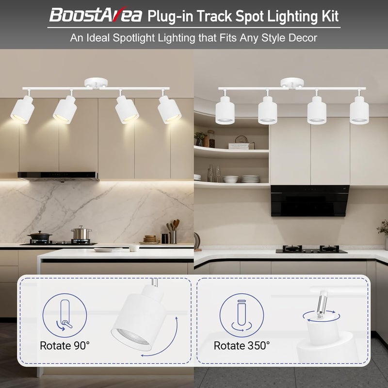 BoostArea Store 4-Light Led Track Lighting,White Ceiling Lighting Fixtures,Wall Sconces Ceiling Spotlight with Foldable Light Arms for Kitchen, Closet, Bedroom,GU10 Socket, Bulbs Not Included - Image 2